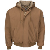 Insulated Brown Duck Hooded Jacket with Knit Trim - Long Sizes